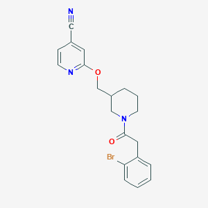 molecular formula C20H20BrN3O2 B2581722 2-[[1-[2-(2-Bromophenyl)acetyl]piperidin-3-yl]methoxy]pyridine-4-carbonitrile CAS No. 2379987-85-4