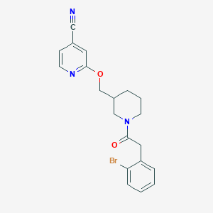 molecular formula C20H20BrN3O2 B2581722 2-({1-[2-(2-Bromophenyl)acetyl]piperidin-3-yl}methoxy)pyridine-4-carbonitrile CAS No. 2379987-85-4