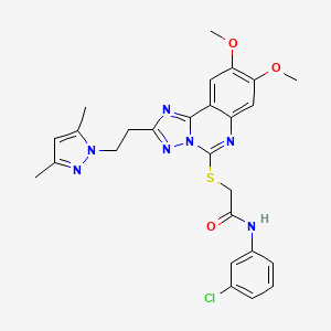 molecular formula C26H26ClN7O3S B2581738 N-(3-chlorophenyl)-2-((2-(2-(3,5-dimethyl-1H-pyrazol-1-yl)ethyl)-8,9-dimethoxy-[1,2,4]triazolo[1,5-c]quinazolin-5-yl)thio)acetamide CAS No. 1020048-19-4