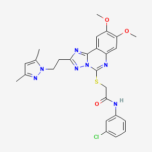 molecular formula C26H26ClN7O3S B2581738 N-(3-氯苯基)-2-((2-(2-(3,5-二甲基-1H-吡唑-1-基)乙基)-8,9-二甲氧基-[1,2,4]三唑并[1,5-c]喹唑啉-5-基)硫代)乙酰胺 CAS No. 1020048-19-4