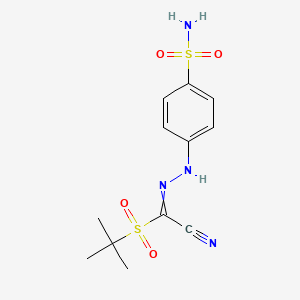 molecular formula C12H16N4O4S2 B2581741 1-叔丁基磺酰基-N-(4-磺酰胺基苯胺)甲亚酰胺腈 CAS No. 241127-25-3