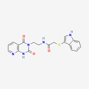 molecular formula C19H17N5O3S B2581746 2-((1H-吲哚-3-基)硫代)-N-(2-(2,4-二氧代-1,2-二氢吡啶并[2,3-d]嘧啶-3(4H)-基)乙基)乙酰胺 CAS No. 2034504-69-1
