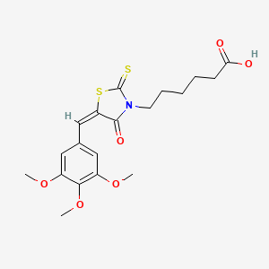 molecular formula C19H23NO6S2 B2581756 6-[(5E)-4-oxo-2-sulfanylidene-5-[(3,4,5-trimethoxyphenyl)methylidene]-1,3-thiazolidin-3-yl]hexanoic acid CAS No. 301688-58-4