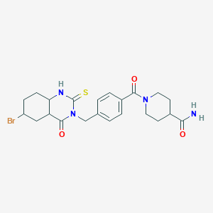 molecular formula C22H21BrN4O3S B2581758 1-{4-[(6-Bromo-4-oxo-2-sulfanylidene-1,2,3,4-tetrahydroquinazolin-3-yl)methyl]benzoyl}piperidine-4-carboxamide CAS No. 422287-39-6