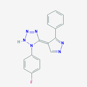 molecular formula C16H11FN6 B258178 (5Z)-1-(4-fluorophenyl)-5-(3-phenylpyrazol-4-ylidene)-2H-tetrazole 