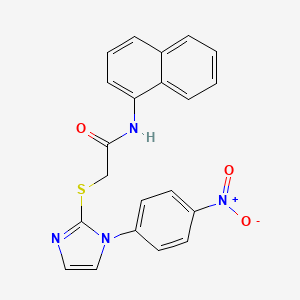 molecular formula C21H16N4O3S B2581788 N-(naphthalen-1-yl)-2-((1-(4-nitrophenyl)-1H-imidazol-2-yl)thio)acetamide CAS No. 851079-69-1