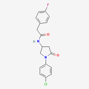 molecular formula C18H16ClFN2O2 B2581795 N-(1-(4-氯苯基)-5-氧代吡咯烷-3-基)-2-(4-氟苯基)乙酰胺 CAS No. 896301-59-0