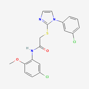 molecular formula C18H15Cl2N3O2S B2581813 N-(5-氯-2-甲氧基苯基)-2-((1-(3-氯苯基)-1H-咪唑-2-基)硫代)乙酰胺 CAS No. 851079-09-9