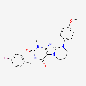 molecular formula C23H22FN5O3 B2581815 3-(4-fluorobenzyl)-9-(4-methoxyphenyl)-1-methyl-6,7,8,9-tetrahydropyrimido[2,1-f]purine-2,4(1H,3H)-dione CAS No. 848727-18-4
