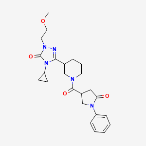 molecular formula C24H31N5O4 B2581825 4-cyclopropyl-1-(2-methoxyethyl)-3-(1-(5-oxo-1-phenylpyrrolidine-3-carbonyl)piperidin-3-yl)-1H-1,2,4-triazol-5(4H)-one CAS No. 2194901-47-6