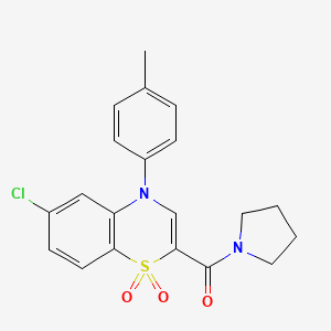 molecular formula C20H19ClN2O3S B2581829 (6-chloro-1,1-dioxido-4-(p-tolyl)-4H-benzo[b][1,4]thiazin-2-yl)(pyrrolidin-1-yl)methanone CAS No. 1251614-17-1
