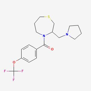 molecular formula C18H23F3N2O2S B2581835 (3-(Pyrrolidin-1-ylmethyl)-1,4-thiazepan-4-yl)(4-(trifluoromethoxy)phenyl)methanone CAS No. 1421450-35-2