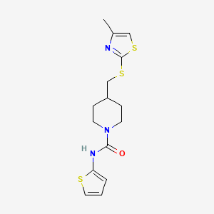 molecular formula C15H19N3OS3 B2581840 4-(((4-methylthiazol-2-yl)thio)methyl)-N-(thiophen-2-yl)piperidine-1-carboxamide CAS No. 1421476-43-8