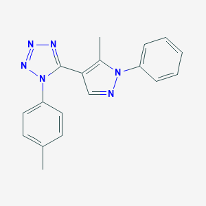 molecular formula C18H16N6 B258185 1-(4-methylphenyl)-5-(5-methyl-1-phenyl-1H-pyrazol-4-yl)-1H-tetraazole 