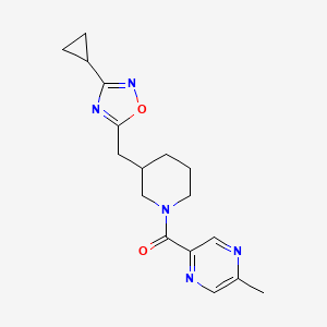 molecular formula C17H21N5O2 B2581860 (3-((3-Cyclopropyl-1,2,4-oxadiazol-5-yl)methyl)piperidin-1-yl)(5-methylpyrazin-2-yl)methanone CAS No. 1705939-09-8