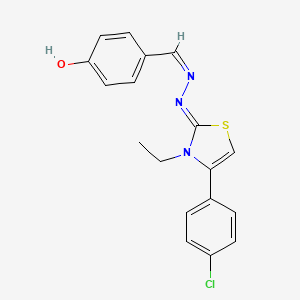 molecular formula C18H16ClN3OS B2581884 4-((Z)-((Z)-(4-(4-chlorophenyl)-3-ethylthiazol-2(3H)-ylidene)hydrazono)methyl)phenol CAS No. 620543-50-2