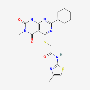 2-((2-cyclohexyl-6,8-dimethyl-5,7-dioxo-5,6,7,8-tetrahydropyrimido[4,5-d]pyrimidin-4-yl)thio)-N-(4-methylthiazol-2-yl)acetamide