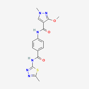 molecular formula C16H16N6O3S B2581917 3-methoxy-1-methyl-N-(4-((5-methyl-1,3,4-thiadiazol-2-yl)carbamoyl)phenyl)-1H-pyrazole-4-carboxamide CAS No. 1207000-13-2