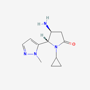 molecular formula C11H16N4O B2581923 Rac-(4R,5R)-4-amino-1-cyclopropyl-5-(1-methyl-1H-pyrazol-5-yl)pyrrolidin-2-one CAS No. 2209078-86-2