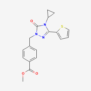 molecular formula C18H17N3O3S B2581929 methyl 4-((4-cyclopropyl-5-oxo-3-(thiophen-2-yl)-4,5-dihydro-1H-1,2,4-triazol-1-yl)methyl)benzoate CAS No. 1428351-39-6