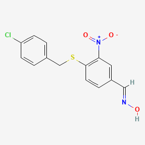 molecular formula C14H11ClN2O3S B2581930 4-[(4-Chlorobenzyl)sulfanyl]-3-nitrobenzenecarbaldehyde oxime CAS No. 303996-06-7
