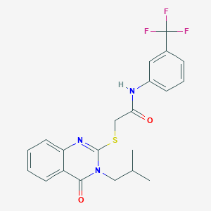 molecular formula C21H20F3N3O2S B2581931 2-{[3-(2-methylpropyl)-4-oxo-3,4-dihydroquinazolin-2-yl]sulfanyl}-N-[3-(trifluoromethyl)phenyl]acetamide CAS No. 255865-22-6