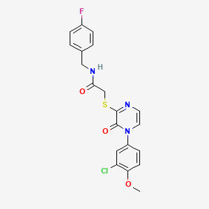 molecular formula C20H17ClFN3O3S B2581957 2-((4-(3-chloro-4-methoxyphenyl)-3-oxo-3,4-dihydropyrazin-2-yl)thio)-N-(4-fluorobenzyl)acetamide CAS No. 899758-75-9