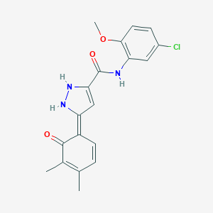 (5Z)-N-(5-chloro-2-methoxyphenyl)-5-(4,5-dimethyl-6-oxocyclohexa-2,4-dien-1-ylidene)-1,2-dihydropyrazole-3-carboxamide