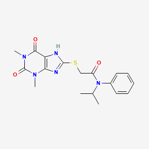 molecular formula C18H21N5O3S B2581970 2-[(1,3-dimethyl-2,6-dioxo-2,3,6,7-tetrahydro-1H-purin-8-yl)sulfanyl]-N-phenyl-N-(propan-2-yl)acetamide CAS No. 326004-37-9