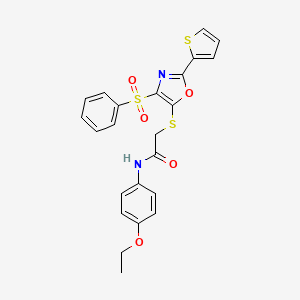 molecular formula C23H20N2O5S3 B2581979 2-{[4-(BENZENESULFONYL)-2-(THIOPHEN-2-YL)-1,3-OXAZOL-5-YL]SULFANYL}-N-(4-ETHOXYPHENYL)ACETAMIDE CAS No. 850927-51-4