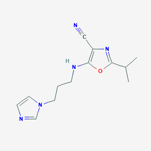 molecular formula C13H17N5O B258198 5-(3-Imidazol-1-yl-propylamino)-2-isopropyl-oxazole-4-carbonitrile 