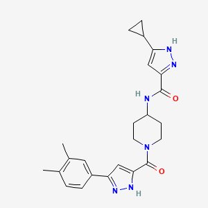 3-cyclopropyl-N-(1-(3-(3,4-dimethylphenyl)-1H-pyrazole-5-carbonyl)piperidin-4-yl)-1H-pyrazole-5-carboxamide