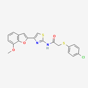 molecular formula C20H15ClN2O3S2 B2581999 2-((4-chlorophenyl)thio)-N-(4-(7-methoxybenzofuran-2-yl)thiazol-2-yl)acetamide CAS No. 921525-77-1