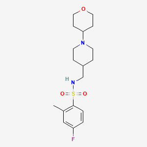 molecular formula C18H27FN2O3S B2582000 4-fluoro-2-methyl-N-((1-(tetrahydro-2H-pyran-4-yl)piperidin-4-yl)methyl)benzenesulfonamide CAS No. 2034508-84-2
