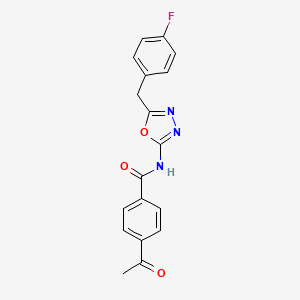 molecular formula C18H14FN3O3 B2582008 4-acetyl-N-(5-(4-fluorobenzyl)-1,3,4-oxadiazol-2-yl)benzamide CAS No. 955235-54-8