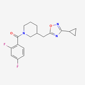 molecular formula C18H19F2N3O2 B2582013 (3-((3-Cyclopropyl-1,2,4-oxadiazol-5-yl)methyl)piperidin-1-yl)(2,4-difluorophenyl)methanone CAS No. 1705938-39-1
