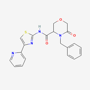 molecular formula C20H18N4O3S B2582018 4-benzyl-5-oxo-N-(4-(pyridin-2-yl)thiazol-2-yl)morpholine-3-carboxamide CAS No. 1351581-23-1