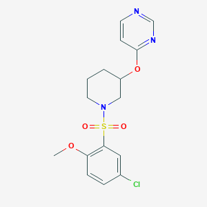 molecular formula C16H18ClN3O4S B2582027 4-((1-((5-Chloro-2-methoxyphenyl)sulfonyl)piperidin-3-yl)oxy)pyrimidine CAS No. 2034499-96-0