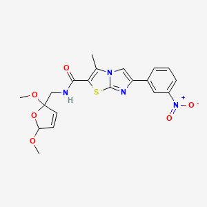 molecular formula C20H20N4O6S B2582030 N-[(2,5-dimethoxy-2,5-dihydrofuran-2-yl)methyl]-3-methyl-6-(3-nitrophenyl)imidazo[2,1-b][1,3]thiazole-2-carboxamide CAS No. 852135-81-0