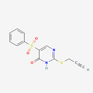 molecular formula C13H10N2O3S2 B2582042 5-(苯磺酰基)-2-(2-炔丙基硫烷基)-4-嘧啶醇 CAS No. 341968-29-4