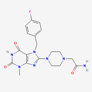 molecular formula C19H22FN7O3 B2582048 2-(4-(7-(4-fluorobenzyl)-3-methyl-2,6-dioxo-2,3,6,7-tetrahydro-1H-purin-8-yl)piperazin-1-yl)acetamide CAS No. 879479-30-8