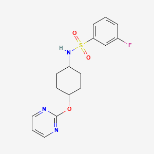 molecular formula C16H18FN3O3S B2582059 3-fluoro-N-((1r,4r)-4-(pyrimidin-2-yloxy)cyclohexyl)benzenesulfonamide CAS No. 2034278-78-7