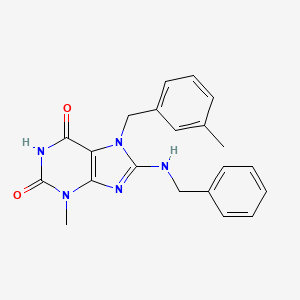 molecular formula C21H21N5O2 B2582067 8-(benzylamino)-3-methyl-7-(3-methylbenzyl)-1H-purine-2,6(3H,7H)-dione CAS No. 303973-19-5
