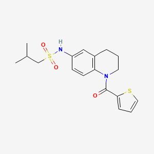 molecular formula C18H22N2O3S2 B2582075 2-甲基-N-[1-(噻吩-2-羰基)-3,4-二氢-2H-喹啉-6-基]丙烷-1-磺酰胺 CAS No. 1171464-91-7
