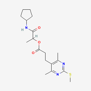 molecular formula C18H27N3O3S B2582080 1-(Cyclopentylcarbamoyl)ethyl 3-[4,6-dimethyl-2-(methylsulfanyl)pyrimidin-5-yl]propanoate CAS No. 1111458-33-3