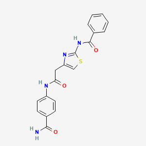 molecular formula C19H16N4O3S B2582083 N-(4-(2-((4-carbamoylphenyl)amino)-2-oxoethyl)thiazol-2-yl)benzamide CAS No. 921583-24-6