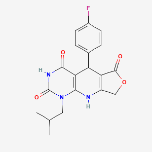 molecular formula C19H18FN3O4 B2582087 8-(4-Fluorophenyl)-13-(2-methylpropyl)-5-oxa-2,11,13-triazatricyclo[7.4.0.0^{3,7}]trideca-1(9),3(7)-diene-6,10,12-trione CAS No. 871547-89-6