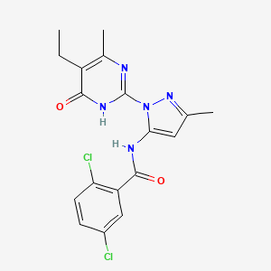 molecular formula C18H17Cl2N5O2 B2582101 2,5-二氯-N-(1-(5-乙基-4-甲基-6-氧代-1,6-二氢嘧啶-2-基)-3-甲基-1H-吡唑-5-基)苯甲酰胺 CAS No. 1001943-57-2