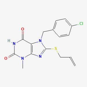 molecular formula C16H15ClN4O2S B2582121 8-(allylthio)-7-(4-chlorobenzyl)-3-methyl-1H-purine-2,6(3H,7H)-dione CAS No. 313479-83-3