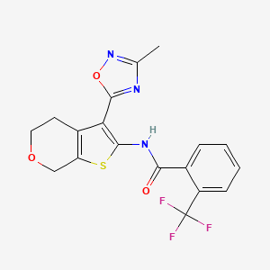 molecular formula C18H14F3N3O3S B2582126 N-(3-(3-methyl-1,2,4-oxadiazol-5-yl)-5,7-dihydro-4H-thieno[2,3-c]pyran-2-yl)-2-(trifluoromethyl)benzamide CAS No. 1795443-46-7